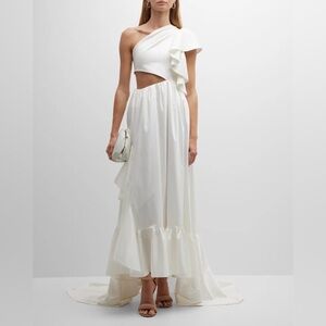 ADEAM Japan Intermix “Odori” white ruffle cut out one shoulder gown dress 0
